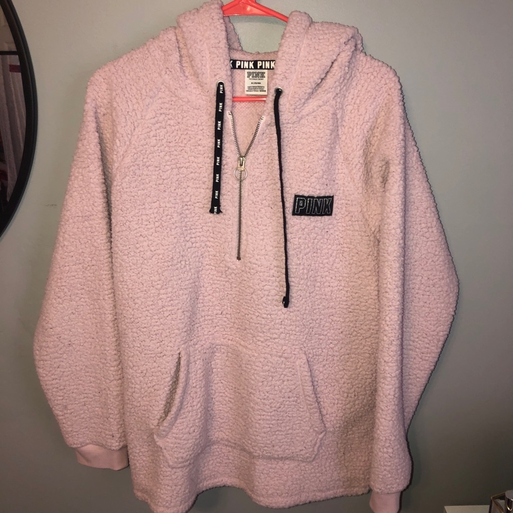 PINK sherpa quarter zip hoodie